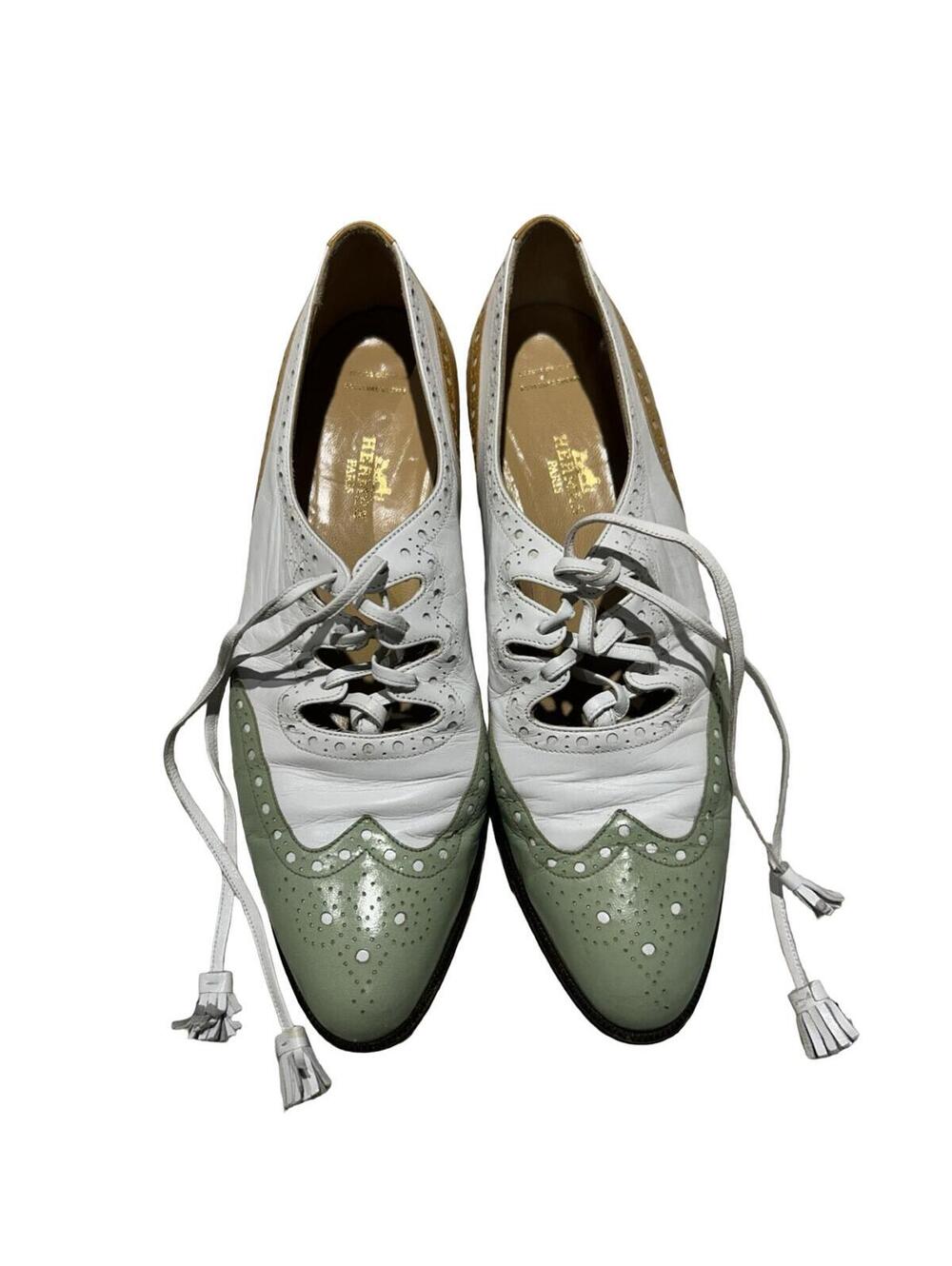 Vintage Hermès Paris Spectator Oxford Shoes EU‎ 37.5 US 7 Leather Tassel